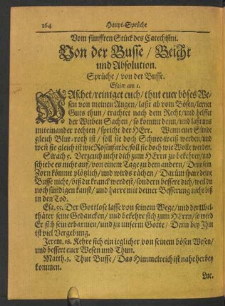 Vom fünfften Stück des Catechismi. Von der Busse/ Beicht und Absolution.