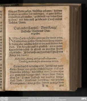 Das ander Capitel/ Vom Krieg/ Auffruhr/ Mordt vnd Blutvergiessen.