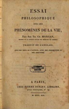 Essai philosophique sur les phénomènes de la vie