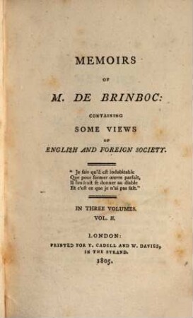 Memoirs of M. de Brinboc : containing some views of English and foreign society ; in three volumes. 2