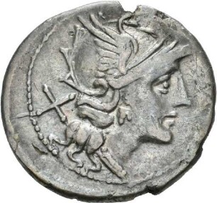 Denar des C. Maianius mit Darstellung der Victoria in einer Biga
