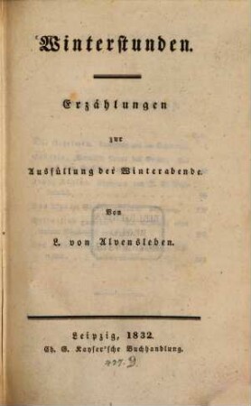 Winterstunden : Erzählungen zur Ausfüllung der Winterabende