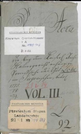 Rechtsstreit zwischen der Nassau-Siegenschen Lehnskanzlei einerseits und der Freifrau Albertina Lucretia von Reichmann, geborene von Oberg, zu Heistern und deren Erben andererseits vor dem Reichskammergericht wegen der Sukzession der zum Haus Heistern gehörenden Feudal- und Allodialerbschaft Lohe, Band 3