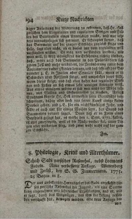 8. Philologie, Kritik und Alterthümer.