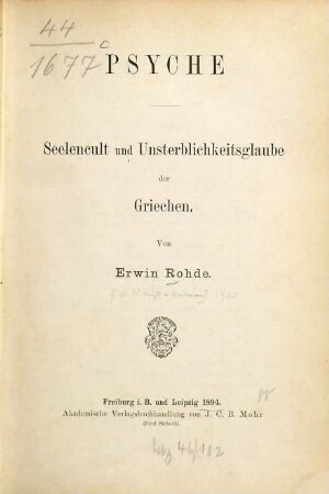 Psyche : Seelencult und Unsterblichkeitsglaube der Griechen