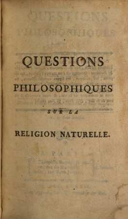 Questions philosophiques sur la religion naturelle