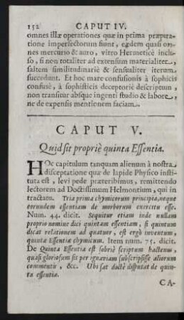 Caput V. Quid sit proprie quinta Essentia