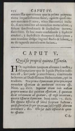 Caput V. Quid sit proprie quinta Essentia