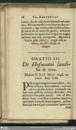 Oratio III. De Hofmanni laudibus & naevis