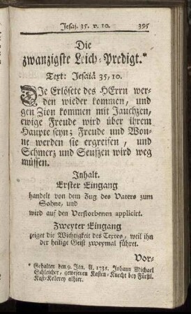 Die zwanzigste Leich-Predigt.
