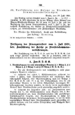 Ausführungen der Gesetze zu Diensteinkommensverbesserungen : [A. Behörden und Beamte]