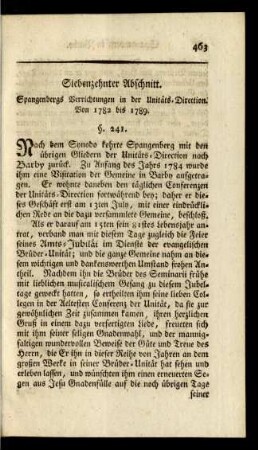 Siebenzehnter Abschnitt. Spangenbergs Verrichtungen in der Unitäts-Direction. Von 1782 bis 1789. §. 241. - §. 253.