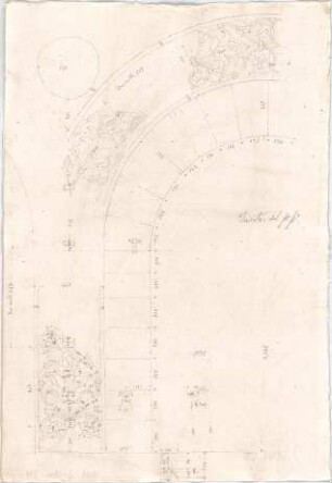 Voit, Johann Michael; Mappe mit Berechnungen und verschiedenen Skizzen - Rundbogen (Aufriss)