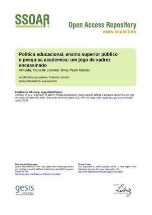Política educacional, ensino superior público e pesquisa academica: um jogo de xadrez encassinado