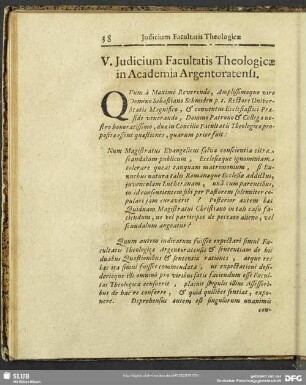 V. Iudicium Facultatis Theologicae in Academia Argentoratensi
