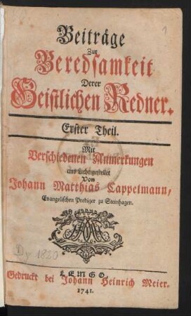 Th. 1: Beiträge Zur Beredsamkeit Derer Geistlichen Redner