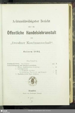 38.1891/92: Bericht über die Öffentliche Handelslehranstalt der Dresdner Kaufmannschaft