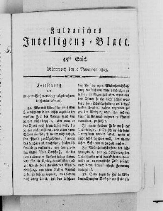 45tes Stück, Ausgabe vom 6. November 1805