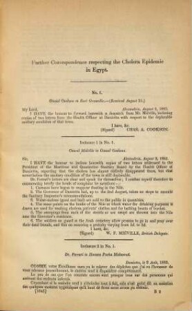 Correspondence, respecting the Cholera Epidemic in Egypt: 1883 : Presented to both Houses of Parliament by Command of Her Majesty. 1883, 2
