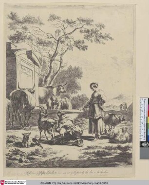 [Die Hirtinnen beim Brunnen; Title: A shepherdess at a spring]