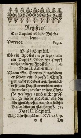 Register, Der Capituln dieses Büchleins.