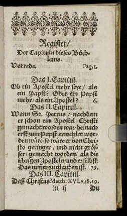 Register, Der Capituln dieses Büchleins.