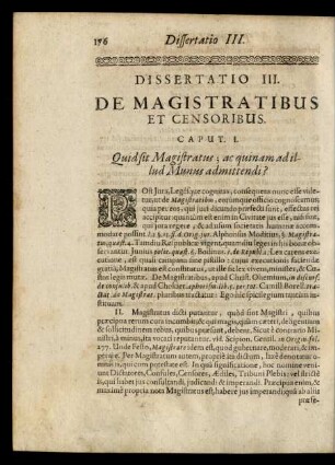 Caput I. Quid sit Magistratus; ac quinam ad illud Munus admittendi?
