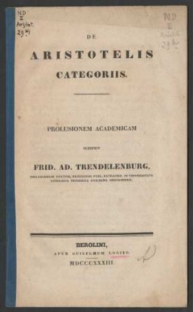 De Aristotelis categoriis : prolusionem academicam
