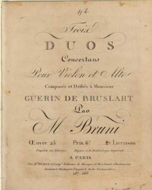 Trois duos concertans pour violon et alto : oeuvre 25, 2