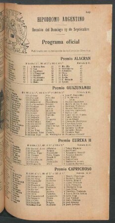 Hipódromo Argentino - Reunión del Domingo 27 de Septiembre [de 1908] - Programa oficial