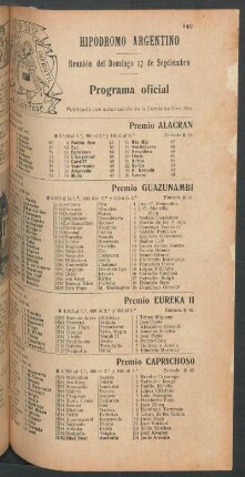 Hipódromo Argentino - Reunión del Domingo 27 de Septiembre [de 1908] - Programa oficial