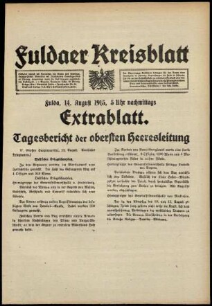 Ausgabe vom Samstag, den 14. August 1915.