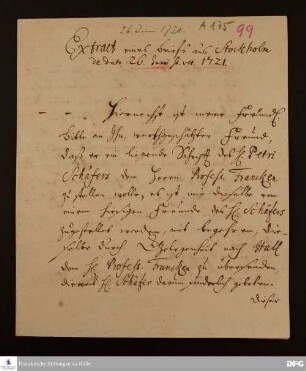 Auszug eines Briefs von Georg Friedrich Wredow an Heinrich Milde.