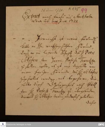 Auszug eines Briefs von Georg Friedrich Wredow an Heinrich Milde.
