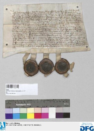 Hans vom Egloffstein der Jüngere verkauft dem Kloster Engeltal (vertreten durch Katrey Schenckin, Klosterfrau) sein Gut zu Entenberg. - Mitsiegler: Hartung und Albrecht vom Egloffstein, Brüder des Ausstellers.