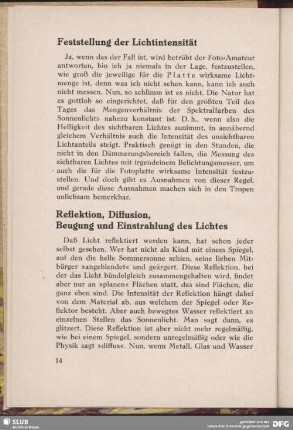 Reflektion, Diffusion, Beugung und Einstrahlung des Lichtes