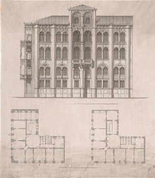 Voit, August von; München, Maximilianstr.; Wohnbauten - Grundrisse, Aufriss