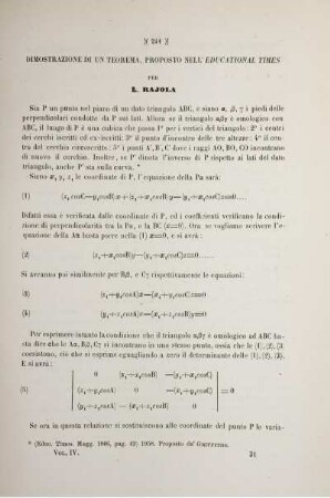 Dimostrazione di un teorema, proposto nell' educational times.