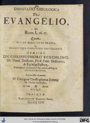 Disputatio Theologica De Evangelio, ex Rom. I, 16. 17
