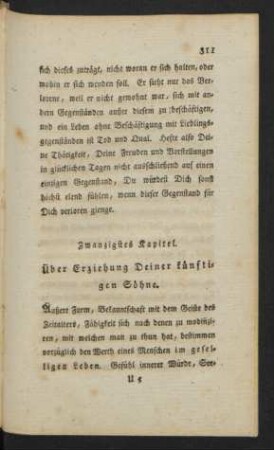 Zwanzigstes Kapitel. Über Erziehung Deiner künftigen Söhne.
