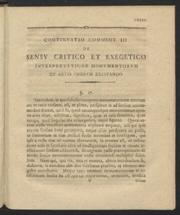 Continuatio Comment. III De Sensu Critico Et Exegetico Interpretatione Monumentorum Et Artis Operum Excitano