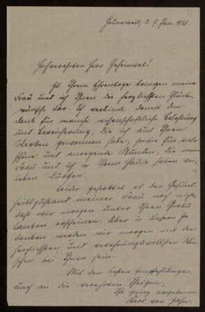 59: Brief von Karl von Zahn an Otto von Gierke, Grunewald, 9.1.1921