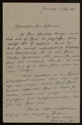 59: Brief von Karl von Zahn an Otto von Gierke, Grunewald, 9.1.1921