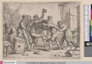[Schlägerei unter Landleuten vor einem Gasthaus; Peasant brawl outside an Inn]