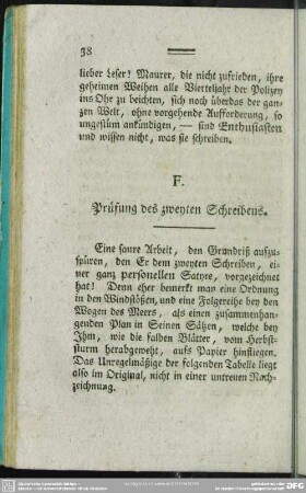 F. Prüfung des zweyten Schreibens
