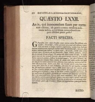 Quæstio LXXII. An is, qui innocentiam suam per torturam obtinet, ..., poena saltem extraordinaria corporis affictiva puniri possit?