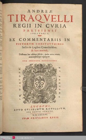 Ex commentariis in Pictonum consuetudines, sectio de legibus connubialibus et jure maritali