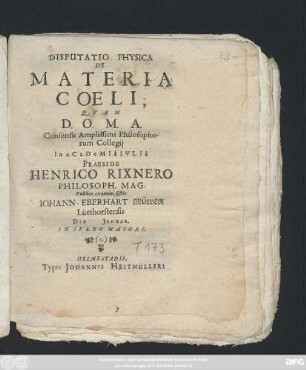 Disputatio Physica De Materia Coeli
