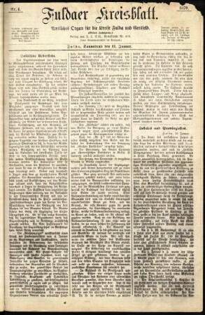 Erste Ausgabe vom Samstag, den 11. Januar 1879.