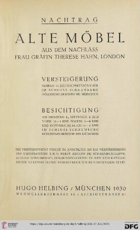 Nachtrag Alte Möbel (Nr. 307-328)